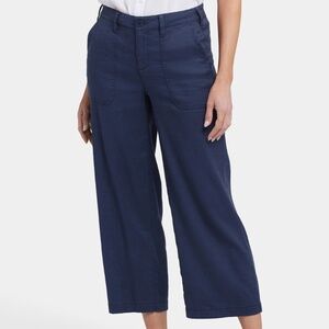 NYDJ Navy Blue Wide-Leg Crop Pants | Stretch Linen | Lift Tuck® | Flattering Fit